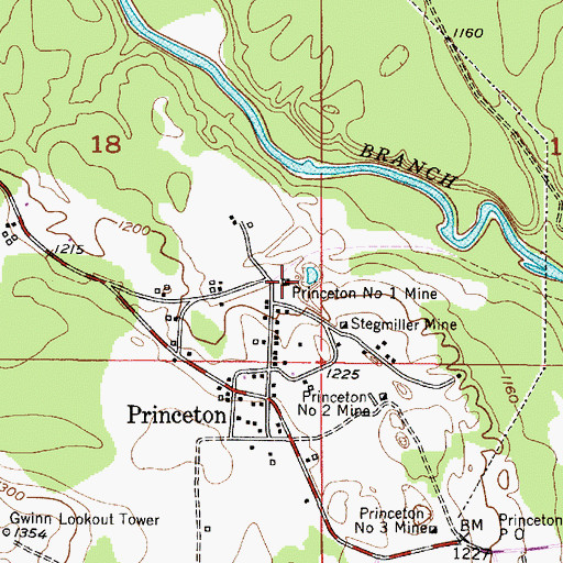 Topographic Map of Princeton Number One Mine, MI