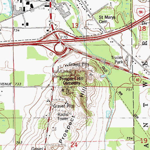 Topographic Map of Prospect Hill Cemetery, MI