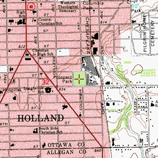 Topographic Map of Prospect Park, MI