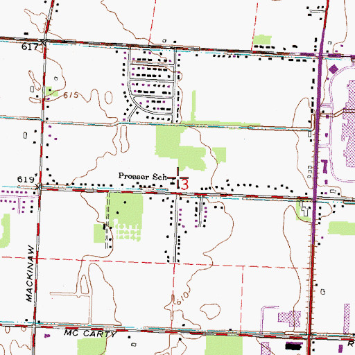 Topographic Map of Prosser School, MI