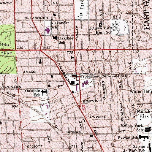 Topographic Map of Park School, MI