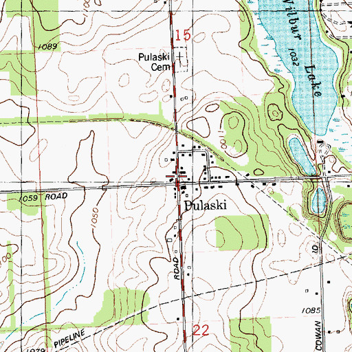 Topographic Map of Pulaski, MI