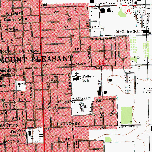 Topographic Map of Pullen School, MI