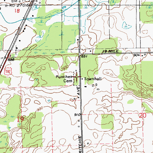 Topographic Map of Punches Cemetery, MI