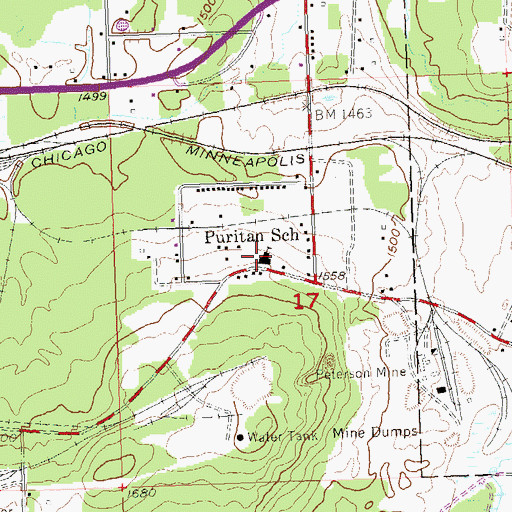 Topographic Map of Puritan School, MI