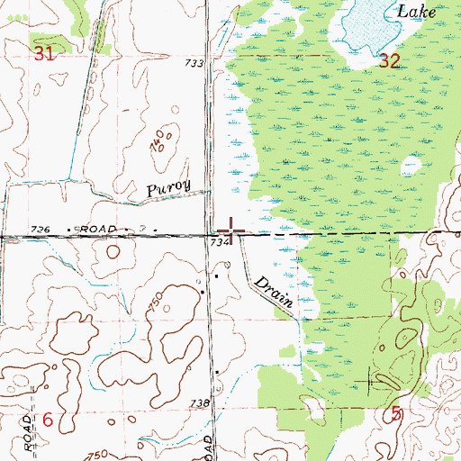 Topographic Map of Puroy Drain, MI