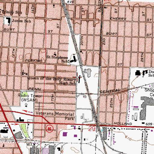 Topographic Map of Queen of the Holy Rosary High School, MI