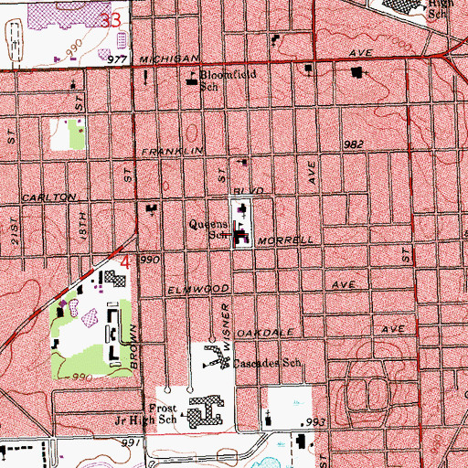 Topographic Map of Queens School, MI