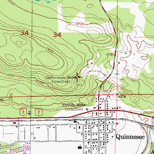 Topographic Map of Quinnesec Mine, MI
