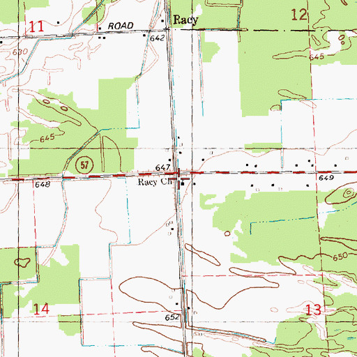Topographic Map of Racy Church, MI