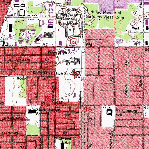 Topographic Map of Radcliff Junior High School, MI