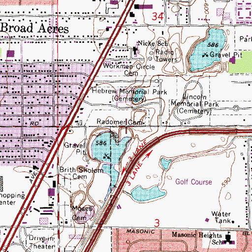 Topographic Map of Radomer Cemetery, MI