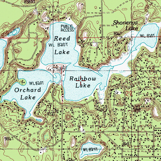 Topographic Map of Rainbow Lake, MI