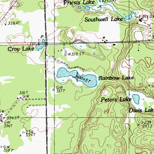 Topographic Map of Rainbow Lake, MI