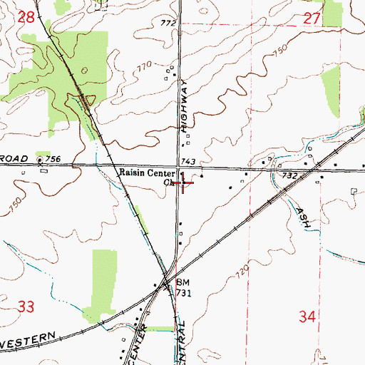 Topographic Map of Raisin Center Church, MI