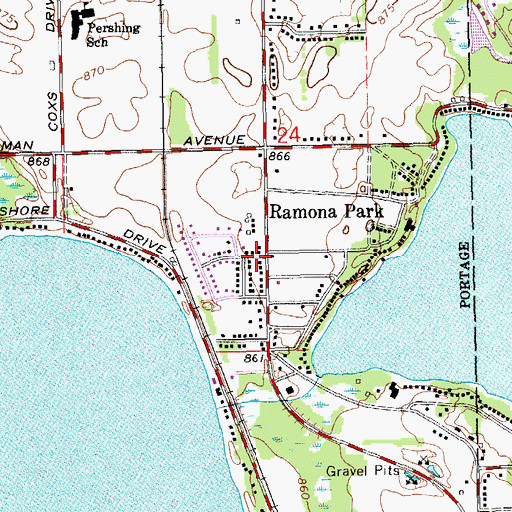 Topographic Map of Ramona Park, MI