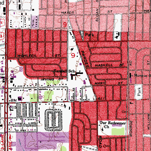 Topographic Map of Randall School, MI