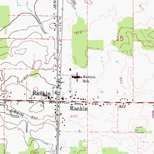 Topographic Map of Rankin School, MI