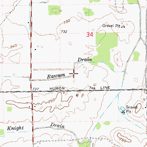 Topographic Map of Rawson Drain, MI