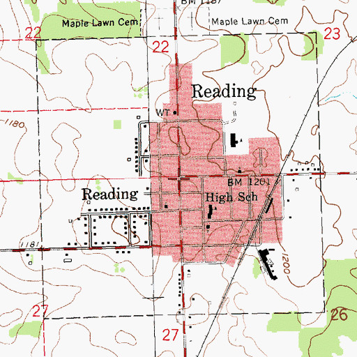 Topographic Map of Reading, MI
