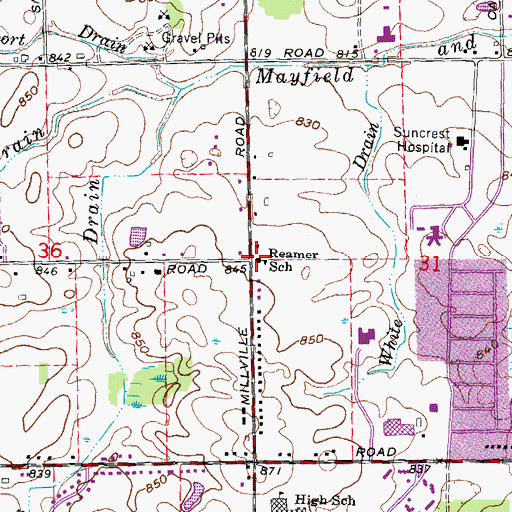 Topographic Map of Reamer School, MI