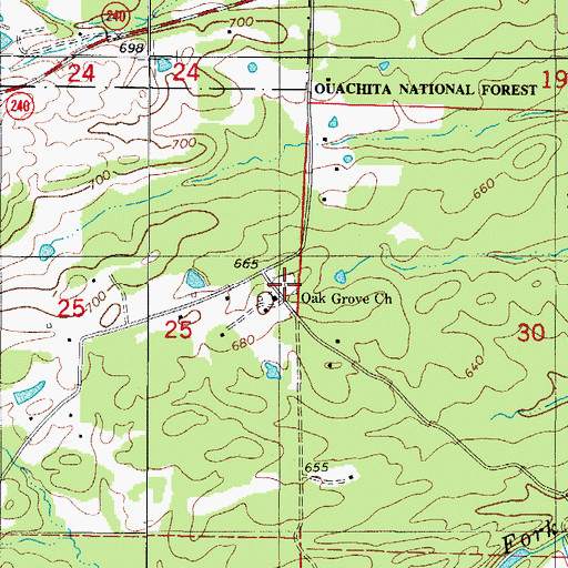 Topographic Map of Oak Grove Cemetery, AR