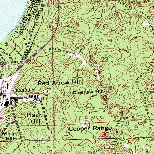 Topographic Map of Red Arrow Hill, MI