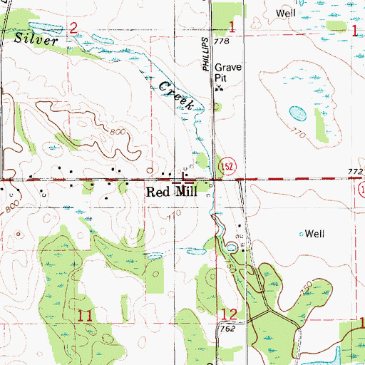 Topographic Map of Red Mill, MI