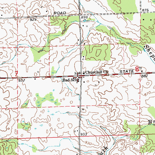Topographic Map of Red School, MI