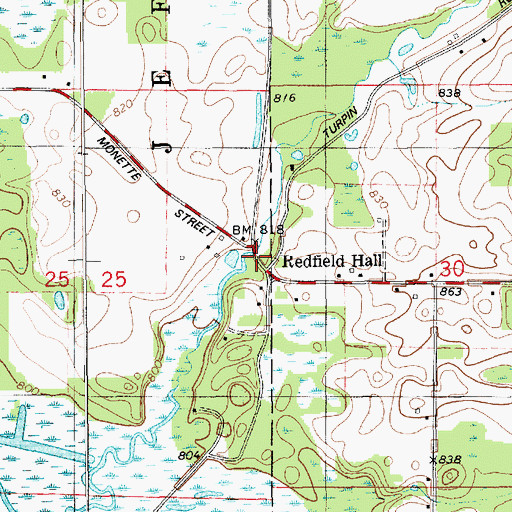 Topographic Map of Redfield Hall, MI