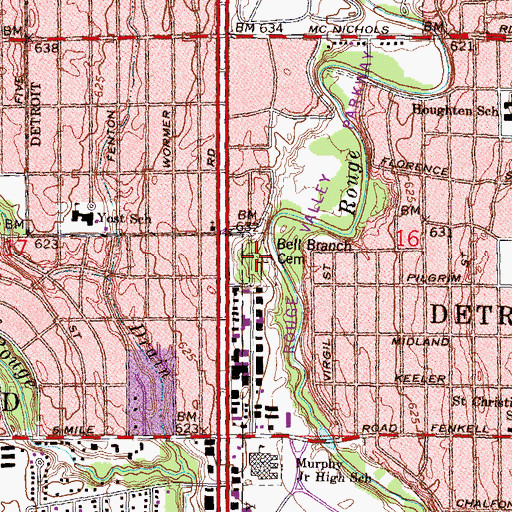 Topographic Map of Redford Cemetery, MI