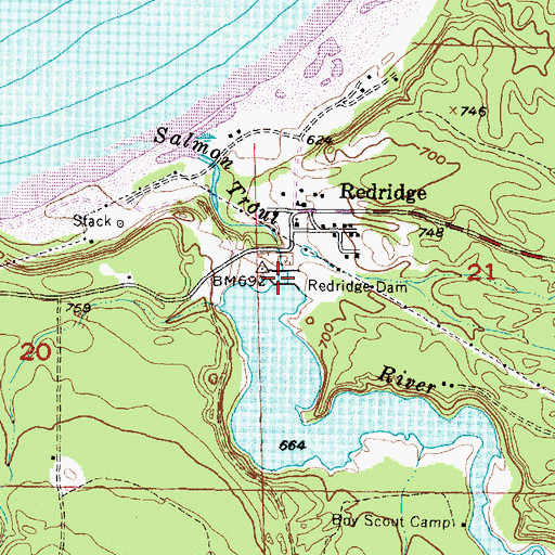 Topographic Map of Redridge Dam, MI