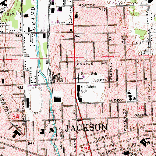 Topographic Map of Reed School, MI