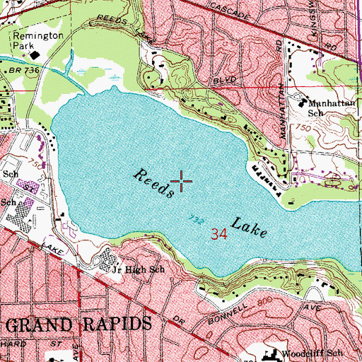 Topographic Map of Reeds Lake, MI