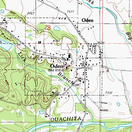 Topographic Map of Oden First Baptist Church, AR