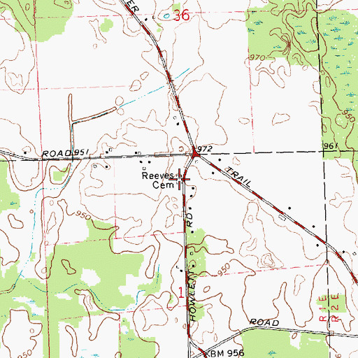 Topographic Map of Reeves Cemetery, MI