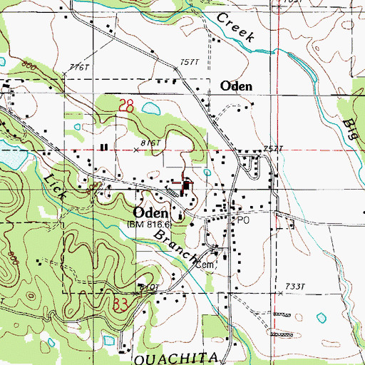 Topographic Map of Oden High School, AR