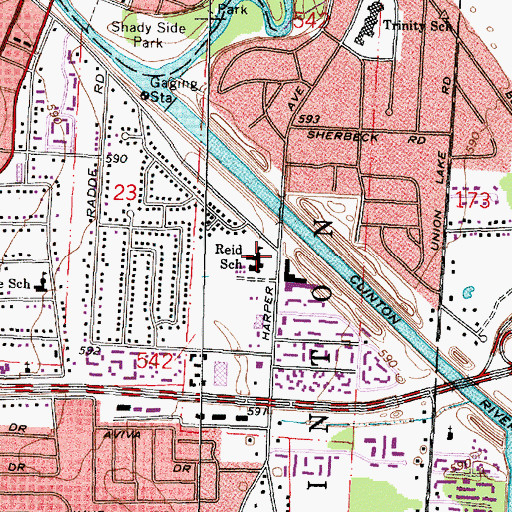 Topographic Map of Reid School, MI
