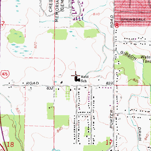 Topographic Map of Reid School, MI