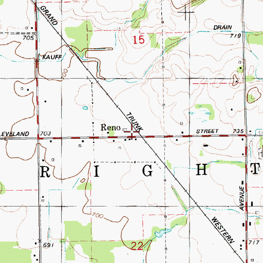 Topographic Map of Reno, MI