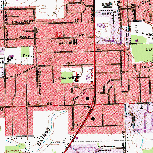 Topographic Map of Reo Elementary School, MI