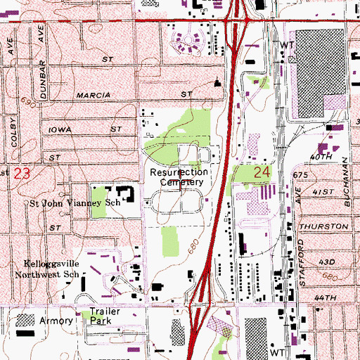 Topographic Map of Resurrection Cemetery, MI