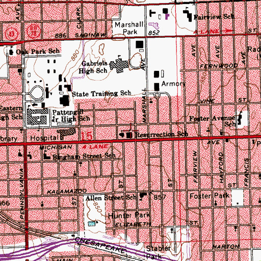 Topographic Map of Resurrection School, MI