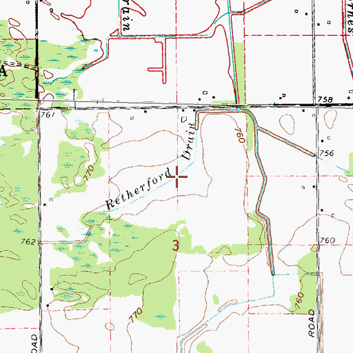 Topographic Map of Retherford Drain, MI