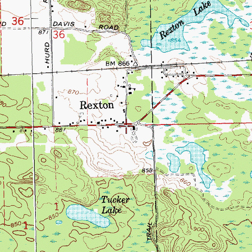 Topographic Map of Rexton, MI