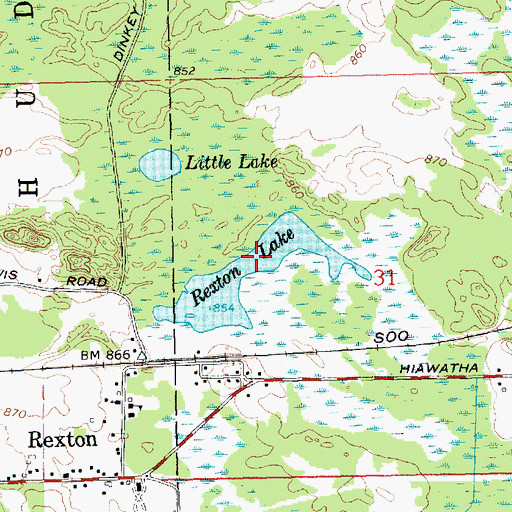 Topographic Map of Rexton Lake, MI