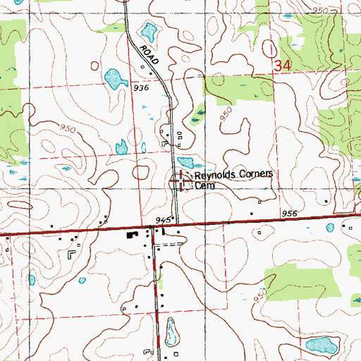 Topographic Map of Reynolds Corners Cemetery, MI