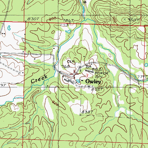 Topographic Map of Owley, AR