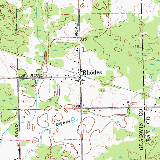 Topographic Map of Rhodes, MI