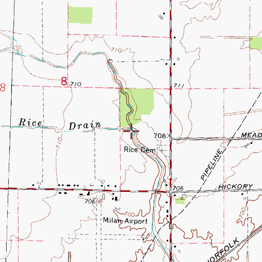 Topographic Map of Rice Drain, MI